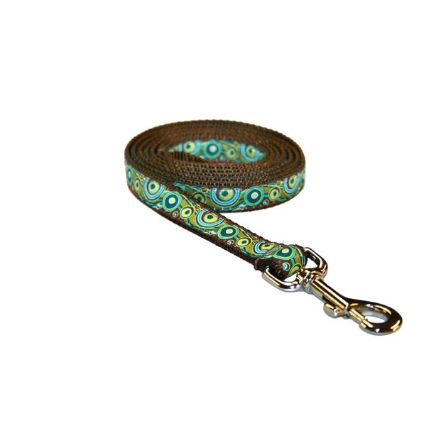 Small Green Circles and Waves Dog Leash: 3/4" Wide, 4ft Length - Made in USA.