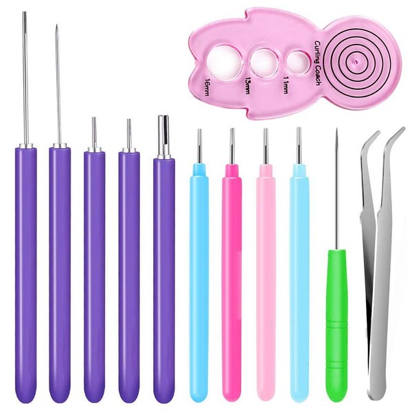 12 Pack Paper Quilling Tools Slotted Kit, Different Sizes Rolling Curling Quilling Needle Pen Paper Cardmaking Project Tools Set for Paper Quilting Paper Flowers