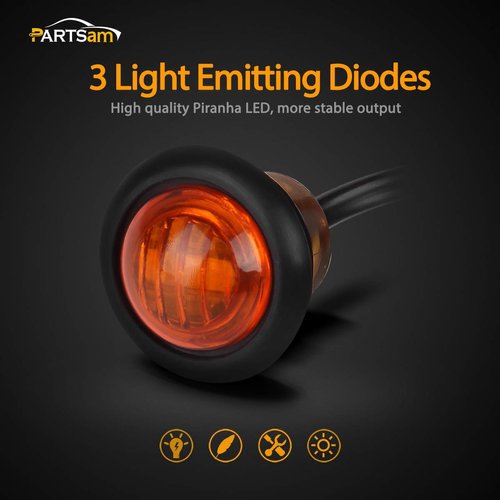 Partsam 2pcs 3/4" Mini Amber LED Marker Clearance Light Turn Signal Light Air Dam Lights, 3 Wires, 12V