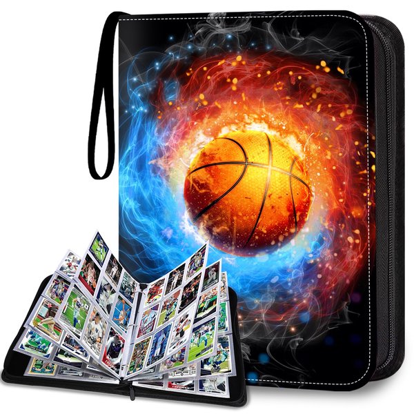 LOMONEH Basketball Card Binder, Card Binder 900 Pockets,Sports Card Albums Fits 900 Cards with 50 Removable Sleeves, Zipper Collectible Card Holder Organizer for Basketball, Sports Trading Cards