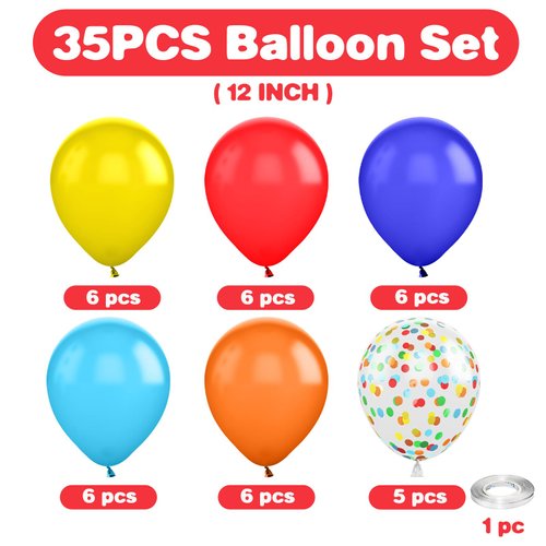 Red Yellow Blue Balloons, Colorful Balloons, 12 Inch Blue Yellow Red Orange Royal Blue Latex Balloons for Kids Birthday Baby Shower Carnival Circus Party Decoration Rainbow Party Supplies