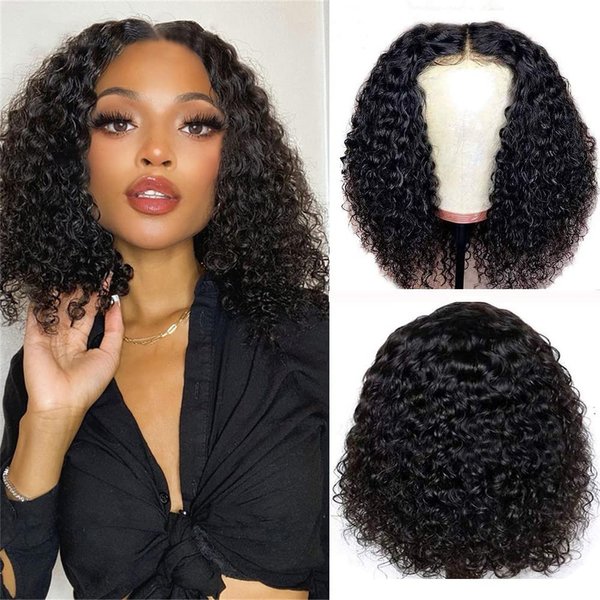 Jinhongze Curly Bob Wig Human Hair Lace closure Wig 4x4 Lace Closure Bob Wig Human Hair Kinky Curly Lace Closure Wig for Black Women with Natural Hairline（10 Inch，Kinky Curly Wig）