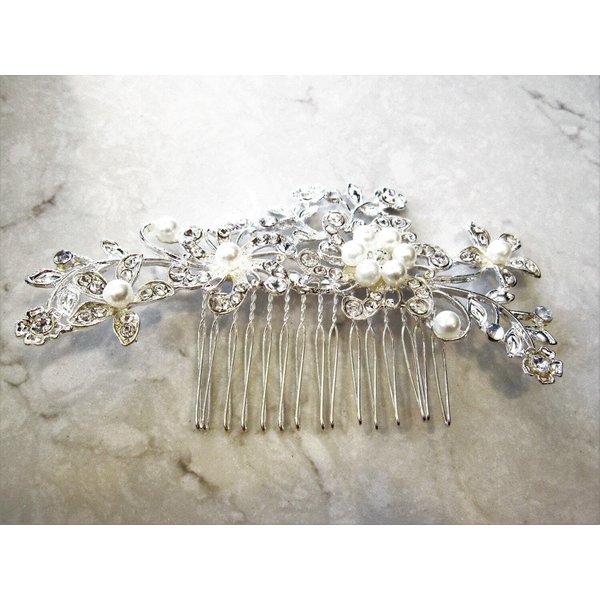 Generic Crystals, pearls and flowers silver hair comb barrette clip bridal clip A1