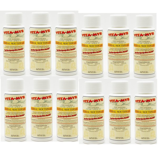 12 Pack VITA-MYR Natural & Effective Herbal Mouthwash 2 Oz Travel Size