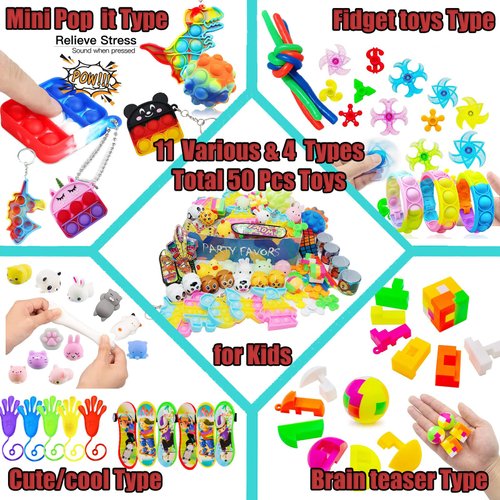 112 PCS Pop Party Favors Toys for kids,Premium Pop Fidget Toys for All Ages kids,Assortment pinata stuffers,classroom prizes,Prize Box Toys,Goody Bag Fillers,Carnival Prizes for Boys and Girls 4-10