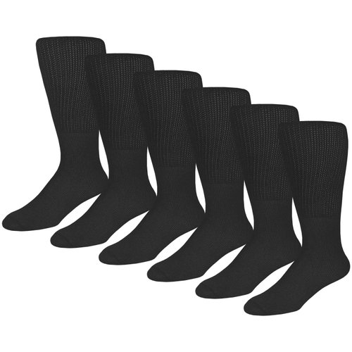 6 Pairs of Extra Wide Diabetic Socks, Mid/Over the Calf Medical Swollen Feet Socks (Black)