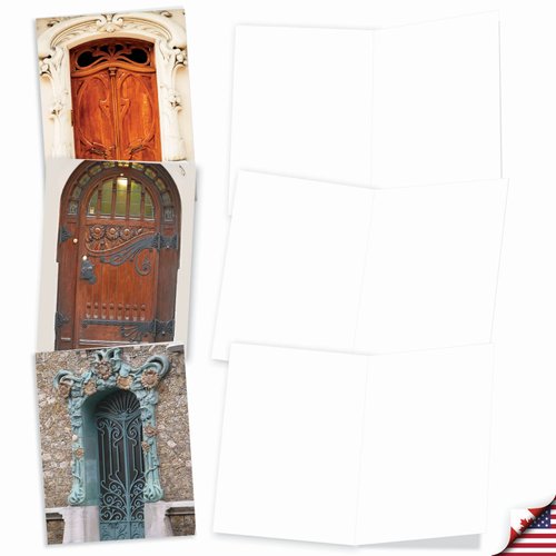 The Best Card Company - 10 Blank Note Cards Boxed (4 x 5.12 Inch) - Architecture, Assorted All Occasion Cards - Art Nouveau Doors M4624OCB-B1x10