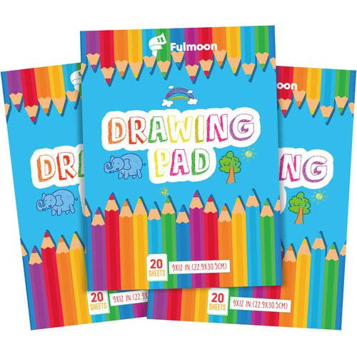 Fulmoon 3 Pcs Sketch Pad for Kids Drawing Pad 20 Sheets Coloring Pad 9" x 12" Drawing Paper Pad Sketch Book Back to School Art Supplies for Crayons Charcoal Pencil Watercolor Pencil Colored Pencils