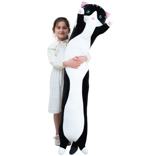 Giant Cat Pillow Plush Cartoon Kitty Sleeping Hugging Pillow, Cuddly Soft Long Kitten Body Pillow Doll Cat Cushion Toy for Kids Girlfriend (Black, 70cm/ 27.55inch)