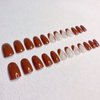 24 Pcs Press on Nails, Sunjasmine Fake Nails with Designs, Acrylic Nails False Nails with Nail Glue for Women (Medium Brown)