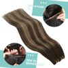 YoungSee Sew in Hair Extensions Real Human Hair Brown Balayage Weft Human Hair Extensions Dark Brown Fading to Caramel Blonde Mix Brown Balayage Sew in Real Hair Extensions for Women 20Inch 100G