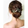 Latious Emerald Bride Wedding Leaf Hair Pins Gold Green Crystal Bridal Hair Pieces Rhinestones Prom Hair Accessories for Women and Girls (Pack of 3) (Gold)
