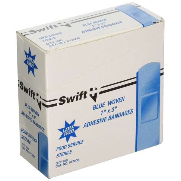Honeywell Safety Products by 017000 Adhesive Bandage, Blue, not metal detectable, Woven Strips, 1-Inch x 3-Inch, 100 per box