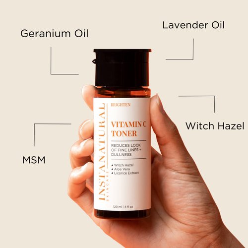 InstaNatural Vitamin C Face Toner, Brightens, Balances pH and Reduces Signs of Aging, Fine Lines and Wrinkles, with Witch Hazel, Lavender and Geranium Oils, 4 Fl Oz - 3 Pack