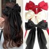 3 PCS Hair Bows for Women Hair Bow Clips Black Bow Hair Ribbons for Women Big Bows Metal Clips French Barrette with Long Tail Satin Ribbon Hairpin Lady Barrettes Scrunchies Ponytail Accessories