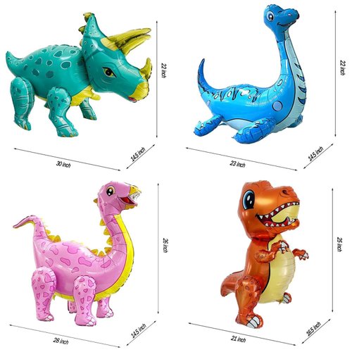 Uorbmaio 3D Dnosaur Balloons Birthday Party Decorations for Dino Themed Bday Party Supplies, Shower, Celebration, Cute Self Standing Dino Balloons(4Pcs)