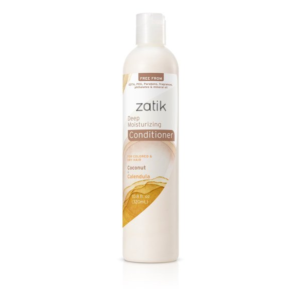 Zatik Naturals - Deep Moisturizing Conditioner - Coconut & Calendula, for Colored, Dry damaged Hair, Bio-degradable, pH Balanced, Vegan, FREE FROM EDTA, PEG, Parabens, fragrances, 10.8 fl oz, 320ml