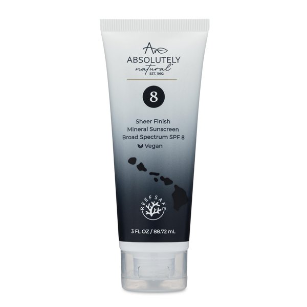 Absolutely Natural - SPF 8 Mineral Sunscreen - Water Resistant Moisturzing Lotion for Body & Face - Non-Nano Zinc Oxide, Vitamin E - 3 Oz