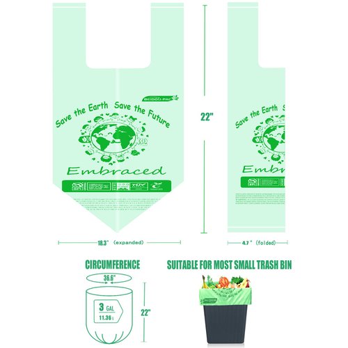 BEIDOU-PAC 100% Compostable Trash Bags, 3 Gallon Compost Bags Small Kitchen Trash Bags with Handle, 100 Count Sturdy Biodegradable Garbage Bags Food Scrap Waste Bags, ASTM D6400, US BPI Certified