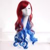 WTHCOS Mixed Red White Blue Long Curly Wavy Hair Wig With Slanted Bangs for Women Red White Blue Mixed Wig Heat Resistant Synthetic Hair Wigs for Daily Use Cosplay Wig With Wig Cap