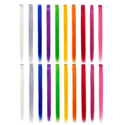 Drayas 20Pcs/set Colored Clip in Hair Extensions Colorful Straight Synthetic Hairpiece for women girls Multi-Colors 22 Inch Party Highlights Hair Extensions (20 Pcs Set)
