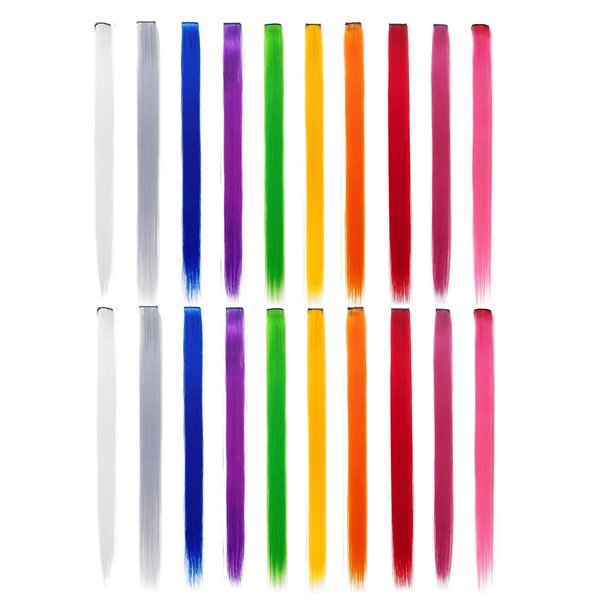 Drayas 20Pcs/set Colored Clip in Hair Extensions Colorful Straight Synthetic Hairpiece for women girls Multi-Colors 22 Inch Party Highlights Hair Extensions (20 Pcs Set)
