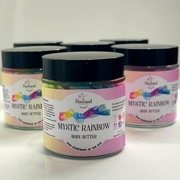 ByRawand Handmade Emulsified Whipped Body butter with Shea & Cocoa butter based with natural oils - non greasy, moisturizing (Blend of colors (Candy))