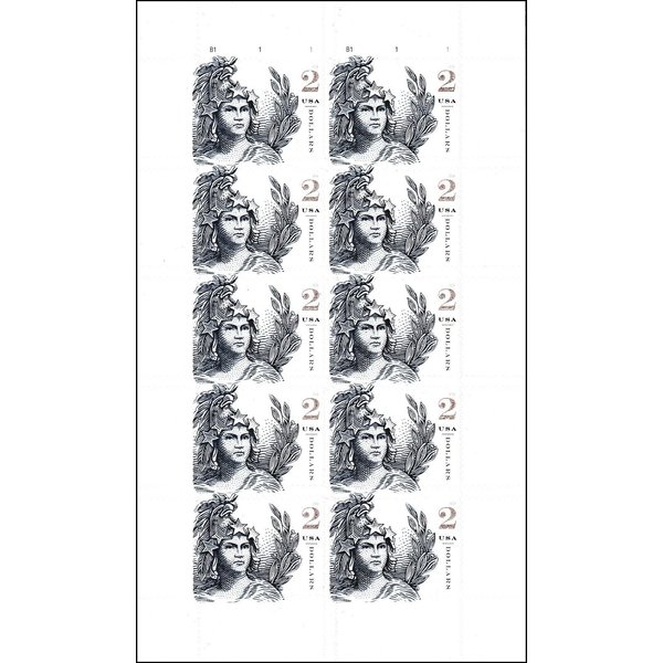 $2 Statue of Freedom Full Pane of 10 Postage Stamps Scott 5296