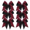 Cheerleader Bows 8 Inch Comb Color Ponytail Holder with Bling Fling Rhinestones Hair Tie Cheerleading Bows 6 Pcs (Black/Maroon)