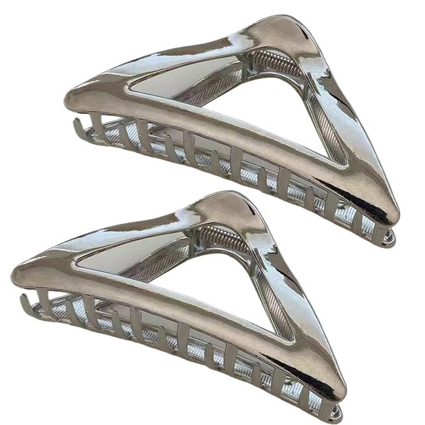Ovche 2 Pack Triangle Metal Claw Hair Clips No Slippage Stylish Hair Clamp Grip for Thick Hair Jaw Comb Hairclips Hair Catch with Teeth Hair Updo Grip for Bath,SPA,Washing,Makeup (Silver)