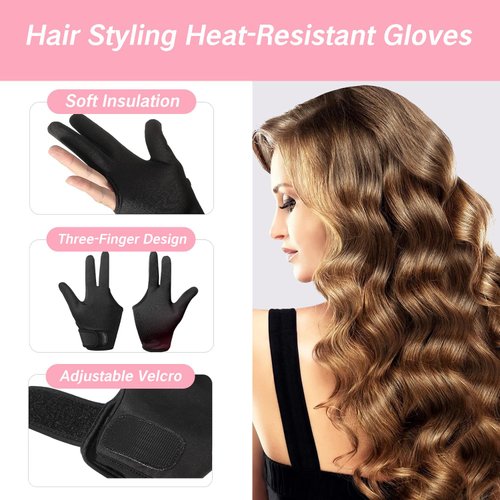 YAFIYGI 2 Packs Heat Resistant Gloves for Hair Styling Heat Gloves for Hair Styling Heat Resistant Gloves for Curling Hair Curling Wand Glove Neoprene 3 Finger Barber Glove