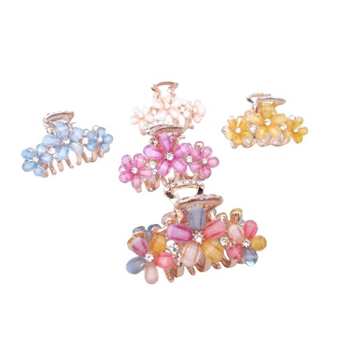Generic Small gold metal flower crystal hair claw bridal clip (Primary color: Blue), 1 Count (Pack of 1)