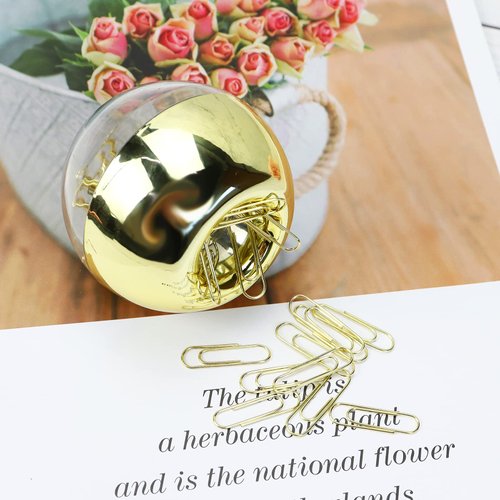 Magnetic Gold Paper Clips Holder 1" Paper Clips Modern Desk Organizer Stationery Supplies for Home, Office and School 100Pcs 28mm Paper Clips