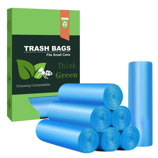 Small Trash Bags, AYOTEE 4-6 Gallon Compostable Garbage Bags, 4 Gallon Trash Bags, Unscented Leak Proof Biodegradable Bags Wastebasket Liners, Bathroom trash bags, Compost Bags (100 Counts, Blue)
