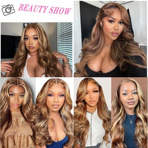 Atilck 360 Lace Front Wigs Human Hair Full Lace Human hair Wigs Ombre Lace Front Wigs Human Hair 180 Density 4/27 Colored Honey Blonde 360 HD Transparent Wigs for Black Women (22 Inch)