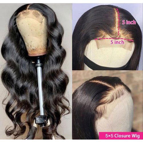 Orijodie 5x5 HD Lace Closure Wigs Human Hair Body Wave Lace Front Human Hair Wigs for Women 10A Unprocessed Brazilian 5x5 Lace Wig Pre Plucked with Baby Hair 180 Density Natural Color 24Inch