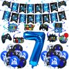 Video Game Theme 7th Birthday Party Decorations for Kids Blue Black Cheers to Level 7 Banner Hanging Swirls Level Up 7 Balloons Kit for Boys Girls 7 Years Old Game Controller Birthday Supplies Decor
