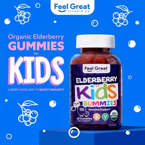 USDA Organic Elderberry Gummies for Kids | Kids Immune Support - Kids Elderberry Gummies with Zinc and Vitamin C - Gluten Free & Vegan Children's Vitamins - 60 Gummies | Sambucus Nigra Supplement