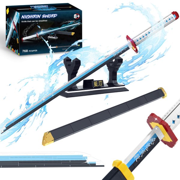 Jorumo Demon Slayer Swords Building Sets for Adults and Kids, 39in Tomioka Giyuu Sword Building Block with Scabbard and Stand, Anime Sword Building Toy Katana Demon Slayer Gift, 768 Pcs