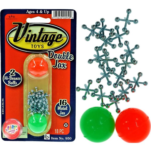 JA-RU Vintage Toys Double Metal Jacks Set (1 Pack) w/ 16 Jax & 2 Bouncy Balls. Classic Mini Game for Kids. Bulk Party Favors, Pinata Filler, Birthday Stocking Stuffers. Cat Toy 950-1B