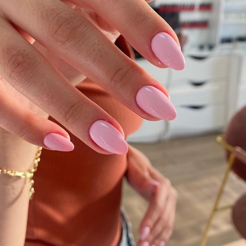 KQueenest Baby Pink Press On Nails Short Oval,Natural Round Fake Nails,Short Almond Nails Glue on,Thick Acrylic Nails Press Ons,One Color Gel Stick On Nails Set For Tiny Average Wide Nail Beds