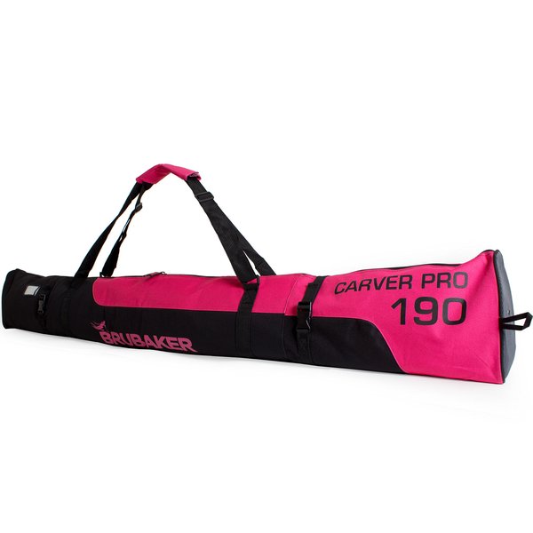 BRUBAKER Padded Ski Bag Skibag Carver Pro - Limited Edition - with strong 2-Way Zip and Compression Straps - Pink/Black - 66 7/8 Inches