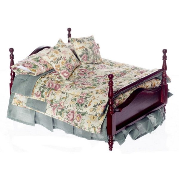 Dollhouse Miniature 1:12 Scale 4-Poster Bed with Linens #T3302a