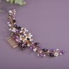 Teyglen Bride Crystal Wedding Hair Comb Flower Pearl Hair Piece Bridal Crystal Hair Comb Headband Purple Rhinestone Headpiece Floral Hair Accessories for Women (Purple)