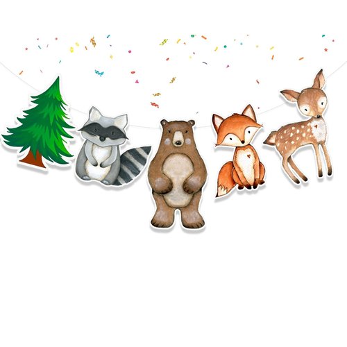 Woodland Animals Banner Cute Forest Animals Party Supplies Baby Shower. Birthday Decorations for Theme Woodland Watercolor Animals