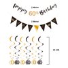 60th Birthday Decoration Kit, Happy 60th Birthday Banner Bunting Swirls Streamers, Triangle Flag Banner for Birthday Party Decorations Supplies Black and Gold 60th
