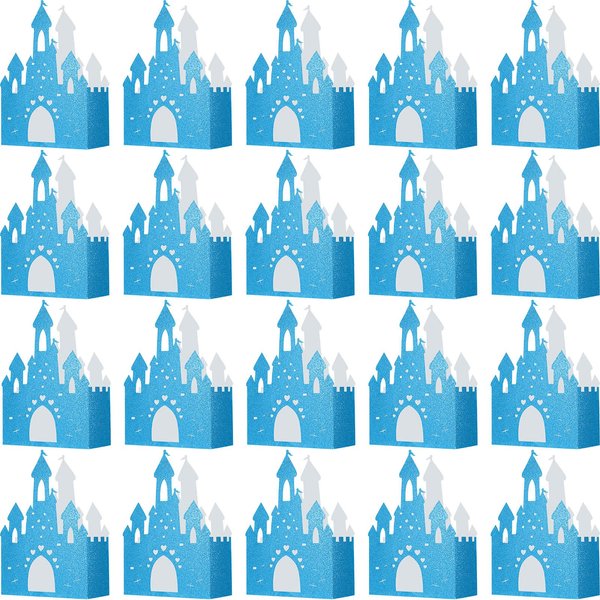 20 Pieces Princess Birthday Party Decorations Blue Castle Boxes Glitter Party Favor Popcorn Boxes Princess Castle Table Centerpiece Bridal Party Decorations for Girls, 3.5 x 2 x 5.9 Inch