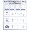 PILSAMAS Multifunctional Adult Sippy Cup for Elderly Spill Proof - Easy to Grasp Handles, Precise Liquid Control- 15oz Stainless Steel Sippy Cup with Straw, No Spill Cups for Elderly, Seniors
