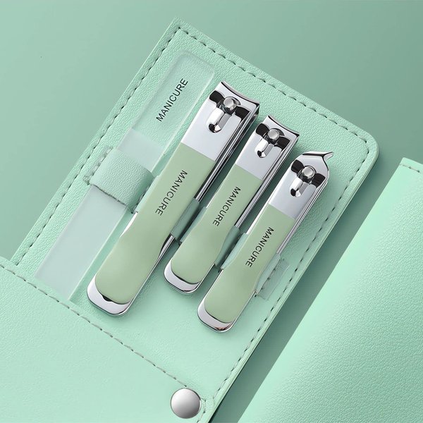 NEMIBAD 4 Pcs Manicure Set Stainless Steel Nail Clippers, Beauty Tool Portable Set Professional Grooming Kits, Travel Nail Kit for Men and Women (Green)