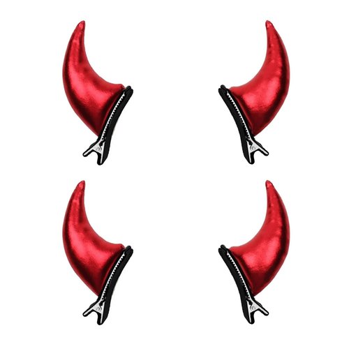 ANIUHL 2 Pairs Red Devil Horns Barrettes Demon Alligator Clips Glitter Hair Clip Halloween Dress Cosplay Costume Accessories